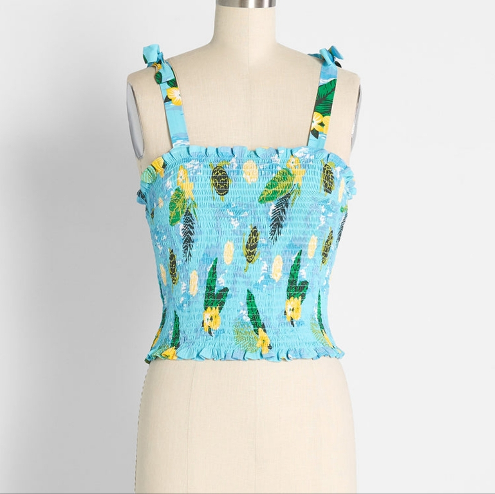 Modcloth X Collectif Tie Shoulder Freda Tropical Turtles Top size 12
